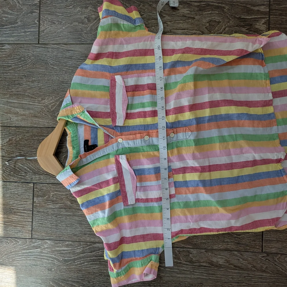J.Crew Linen Blend Button Top Blouse Multicolored Stripe Size 0 XS Rainbow - Picture 8 of 10